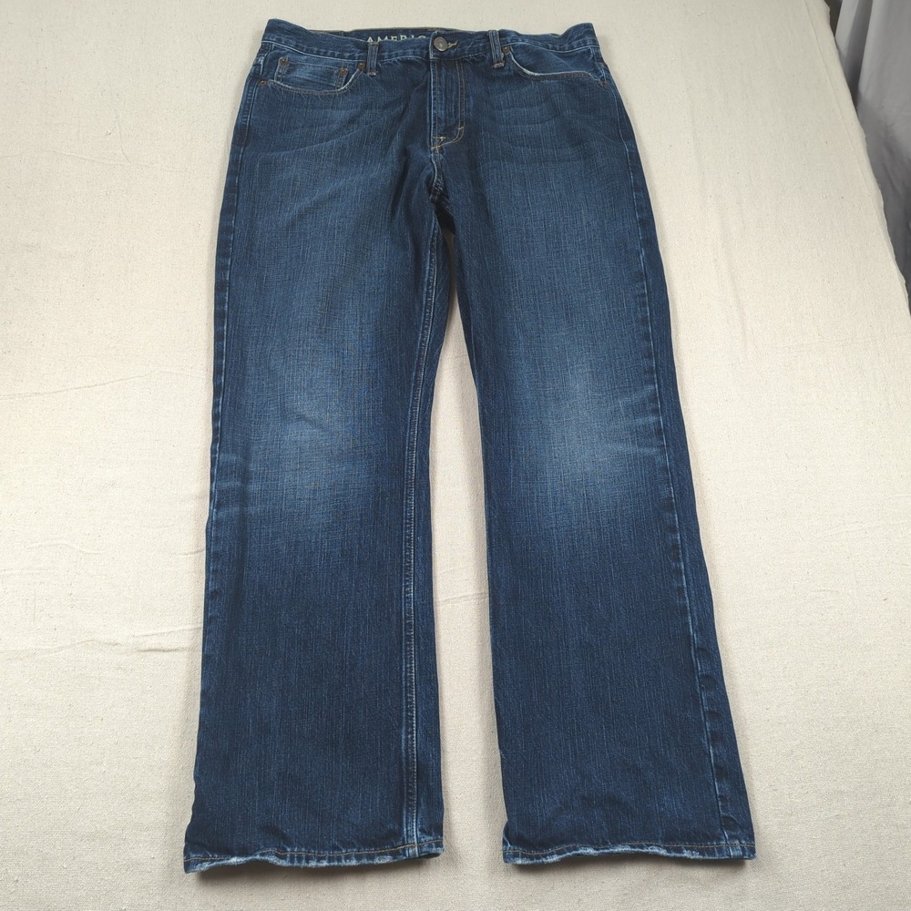 American Eagle Jeans Mens 36x32 Blue Boot Cut Western Cowboy Casual Faded